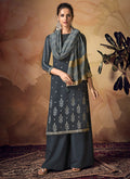 Deep Grey Zari Embroidered Palazzo Suit