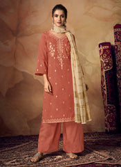 Indian Clothes - Peach And Beige Zari Embroidered Palazzo Suit
