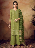 Indian Clothes - Green Zari Embroidered Palazzo Suit