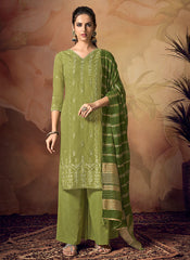 Indian Clothes - Green Zari Embroidered Palazzo Suit