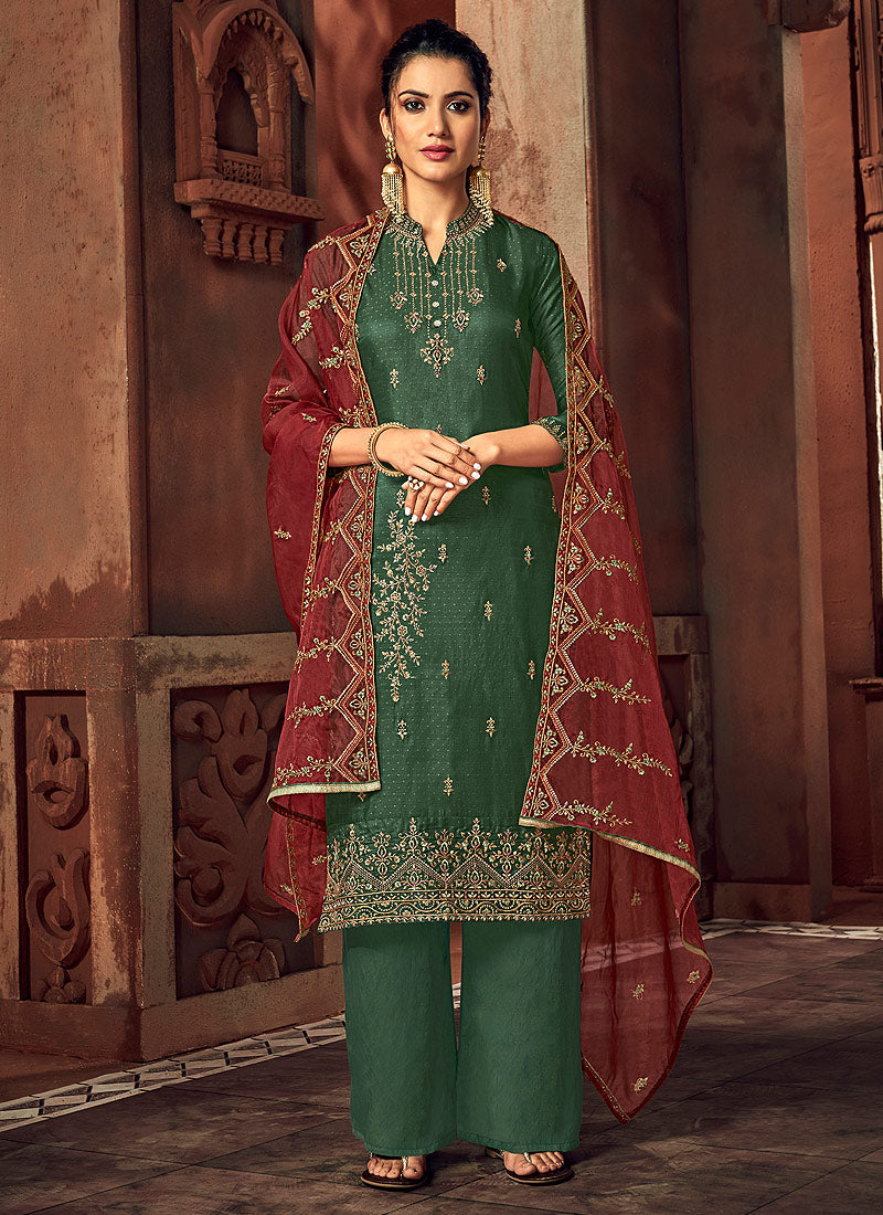 Green Designer Palazzo Suit