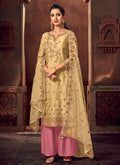 Yellow And Pink Designer Palazzo Suit
