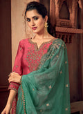 Pink And Green Designer Palazzo Suit, Salwar Kameez
