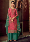 Pink And Green Designer Palazzo Suit