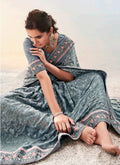 Indian Saree - Slate Grey Multi Embroidered Saree In usa uk canada