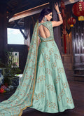 Light Blue Golden Embroidered Silk Anarkali Suit