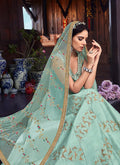 Light Blue Golden Embroidered Silk Anarkali Suit