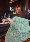 Light Blue Golden Embroidered Silk Anarkali Suit