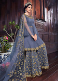 Blue Golden Embroidered Pakistani Sharara Suit