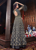 Grey Golden Embroidered Georgette Anarkali Suit