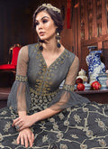 Grey Golden Embroidered Georgette Anarkali Suit