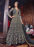 Grey Golden Embroidered Georgette Anarkali Suit