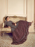 Maroon Grey Zari Embroidered Anarkali Gown Online