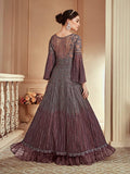 Maroon Grey Zari Embroidered Anarkali Gown Online