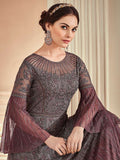 Maroon Grey Zari Embroidered Anarkali Gown Online