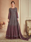 Maroon Grey Zari Embroidered Anarkali Gown Online