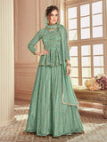 Mint Green Ethnic Embroidered Wedding Lehenga Suit