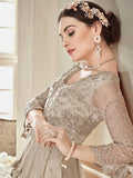 Beige Golden Peplum Style Anarkali Gown Online