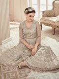 Beige Golden Peplum Style Anarkali Gown Online