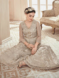 Beige Golden Peplum Style Anarkali Gown Online