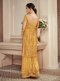 Bright Yellow Heavily Embroidered Festive Palazzo Suit