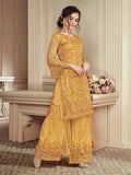 Bright Yellow Heavily Embroidered Festive Palazzo Suit