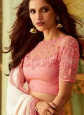 Pink And Off White Shaded Embroidered Saree