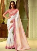 Pink And Off White Shaded Embroidered Saree
