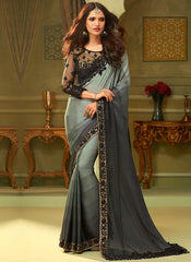 Black And Grey Shaded Minimalist Embroidered Saree