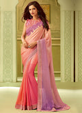 Peach And Purple Shaded Minimalist Embroidered Saree