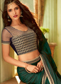 Dark Green And Black Embroidered Saree