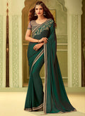 Dark Green And Black Embroidered Saree
