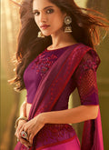 Deep Pink And Purple Shaded Embroidered Saree