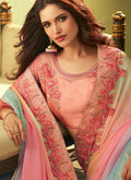 Pink With Multicolour Shaded Embroidered Saree