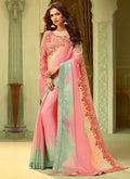 Pink With Multicolour Shaded Embroidered Saree