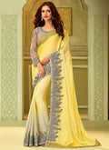 Yellow And Grey Shaded Embroidered Saree