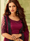 Plum Purple And Black Embroidered Saree