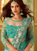 Aqua Blue And Pink Shaded Embroidered Saree