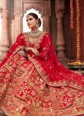 Indian Clothes - Crimson Red Zari Embroidered Designer Lehenga Choli