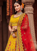 Indian Clothes - Yellow And Red Embroidered Lehenga Choli
