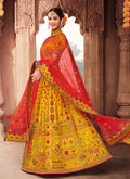 Yellow And Red Zari Embroidered Wedding Lehenga Choli