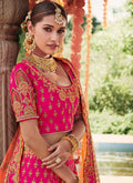 Indain Clothes - Pink And Peach Zari Embroidered Wedding Lehenga Choli
