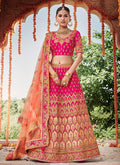 Pink And Peach Zari Embroidered Wedding Lehenga Choli