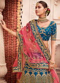 Indain Clothes - Blue And Pink Wedding Lehenga Choli 