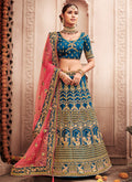 Blue And Pink Zari Embroidered Wedding Lehenga Choli 