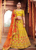 Yellow And Orange Zari Embroidered Wedding Lehenga Choli