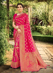 Hot Pink Silk Saree With Saree