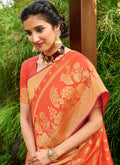 Tangerine Silk Saree With Blouse In usa uk canada