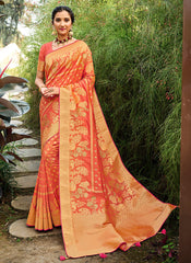 Tangerine Silk Saree With Blouse