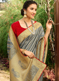 Grey Silk Saree With Blouse In usa uk canada